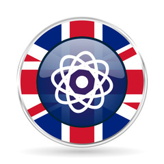 Aufkleber - atom british design icon - round silver metallic border button with Great Britain flag