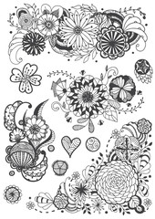 Wall Mural - vector set of hand drawing doodle flower, Zentangle art designs