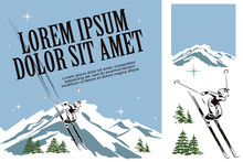 Skier Woman. Illustration In Retro Style Of Advertising.