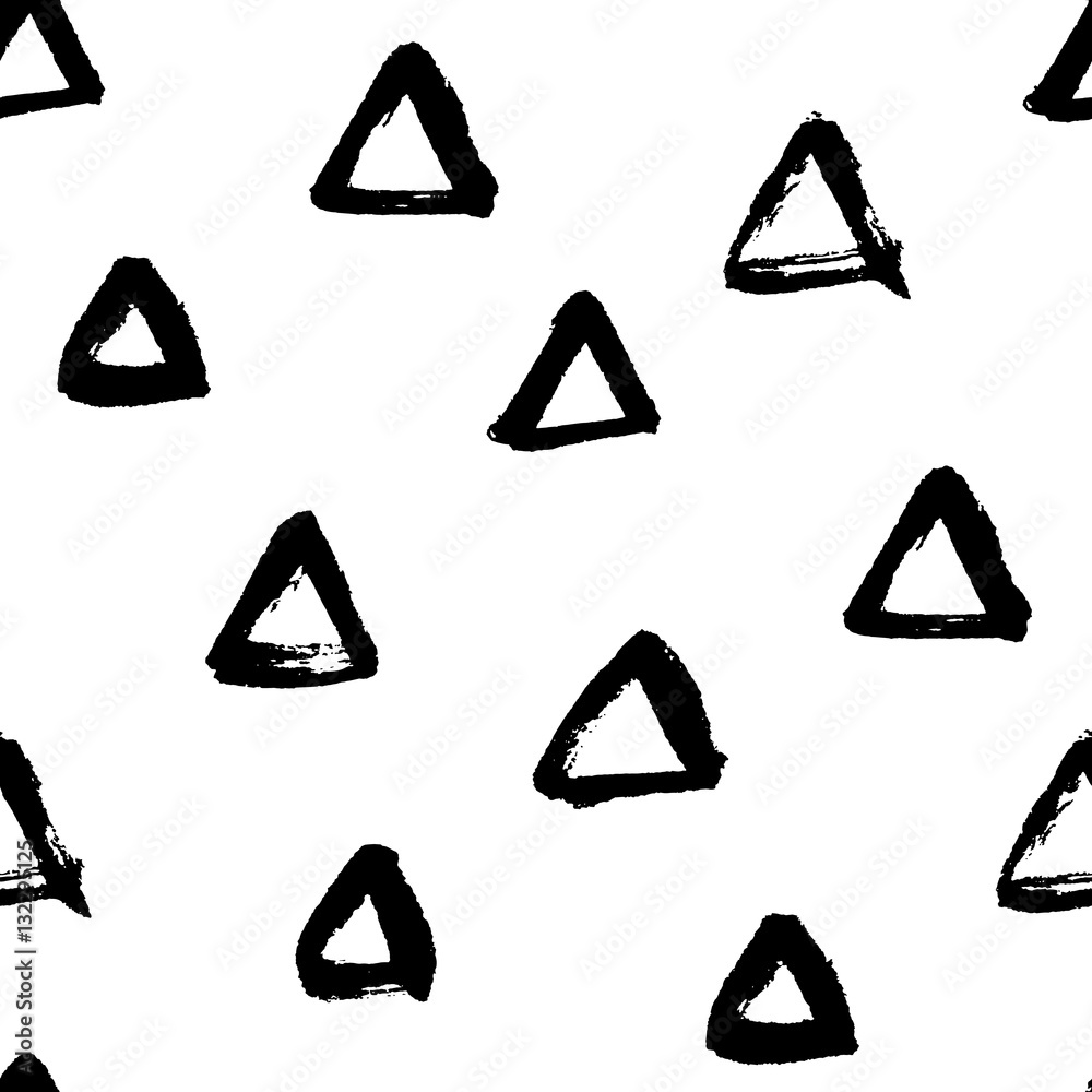 Seamless black and white vector free hand doodle texture with triangles ...