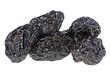 Smoked prunes isolated on a white background, close-up