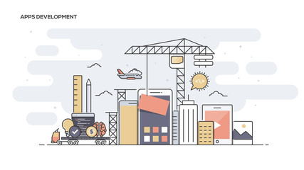 Poster - apps development flat line designed banner