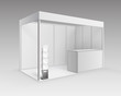 Vector White Blank Indoor Trade exhibition Booth Standard Stand for Presentation with Counter Booklet Brochure Holder in Perspective Isolated on Background