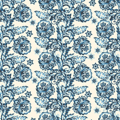  Floral ethnic seamless Pattern. Ornamental motifs of the Indian fabric patterns.
