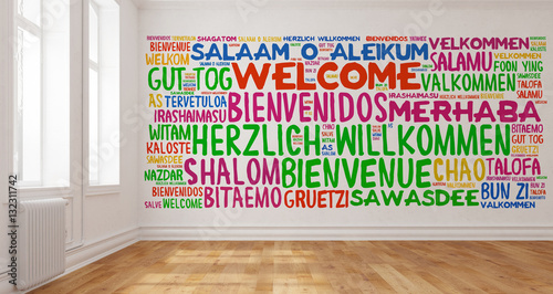 Willkommen in vielen Sprachen an Wand – kaufen Sie diese Illustration ...