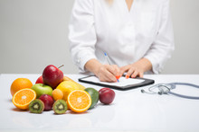 Healthy Life Style Concept, Doctor Writing, Diet And Losing Weight