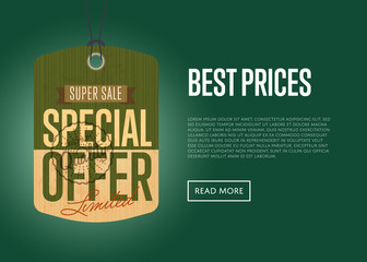 Canvas Print - Special offer sale sticker isolated vector illustration. Best prices banner, exclusive offer discount, super sale tag, advertisement retail label, special shopping symbol. Vintage style offer sign