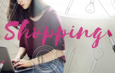 Sticker - Shopping Online Shopaholics E-Commerce E-Shopping Concept