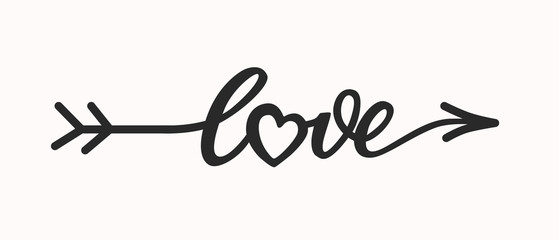 love hand drawn lettering in form arrow