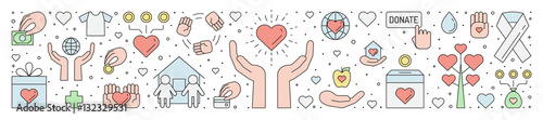 Fotografía Donations and charity multicolored horizontal illustration.