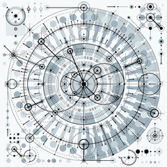Fototapete - Mechanical scheme, vector engineering drawing with geometric par