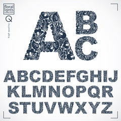 Poster - Floral font, hand-drawn vector capital alphabet letters decorate