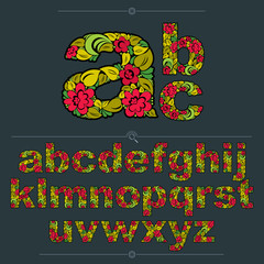 Poster - Floral alphabet sans serif letters drawn using abstract vintage