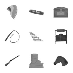 Wall Mural - Wild west set icons in monochrome style. Big collection of wild west vector symbol stock illustration