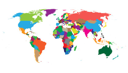 blank colorful political world map isolated on white background. world map vector template for websi