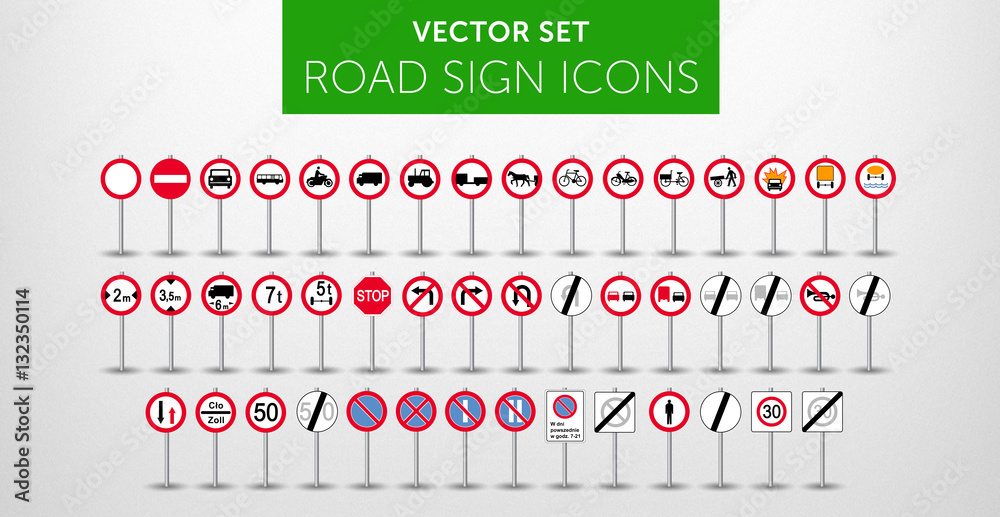 ROAD SIGNS | Znaki Drogowe Zakazu - vector icon PACK vol.3 - obrazy, fototapety, plakaty 