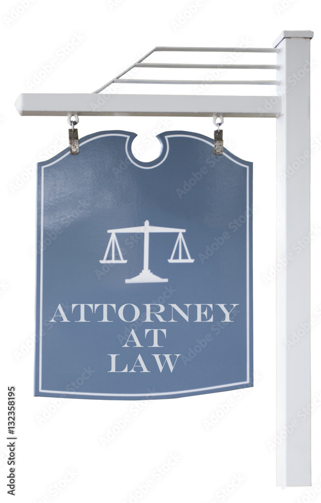ATTORNEY AT LAW sign. Isolated. Vertical. - obrazy, fototapety, plakaty 