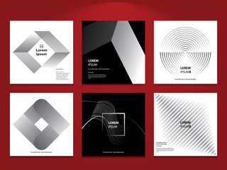 Aufkleber - Set of abstract technology backgrounds. Minimalism style. Geometric shapes, lines. Black and white color. Templates for your cover, poster, business presentation, magazine, brochure, banner. Eps 10.