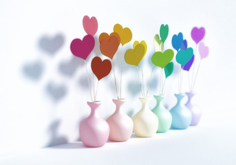 Wall Mural - paper hearts on a stick in vase - valentine's day . 3d romantic card / background ( love , rainbow c