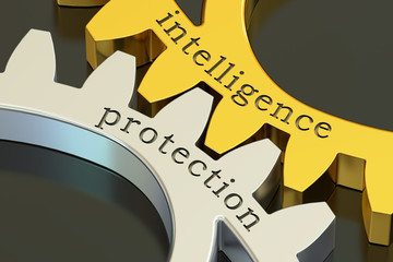 Sticker - Intelligence Protection concept on the gearwheels, 3D rendering