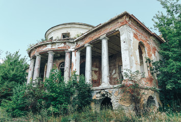 Wall Mural - Abandoned ruins of mansion, facade with columns. Penza Region, Russia