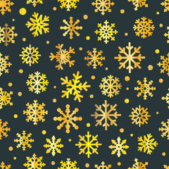 Poster - Different golden vector snowflakes seamless pattern. Vector ice