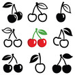 Cherry icon collection - vector outline and silhouette