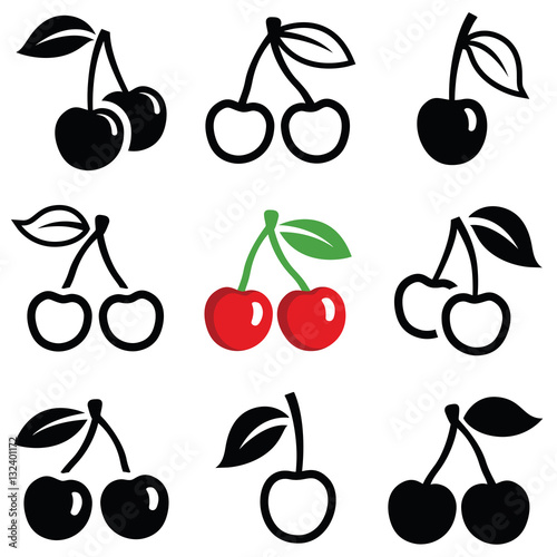 Fotomural Cherry icon collection - vector outline and silhouette