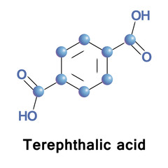 Poster - Terephthalic acid is the organic compound that used as a precursor to the polyester PET, used to make clothing and plastic bottles. Vector structure