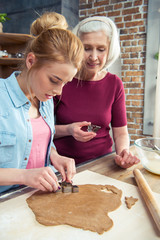 Wall Mural - Grandmother and granddaughter making cookies