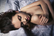 © AnnaDemy - Beautiful Brunette Woman Portrait on Bed Home Alone