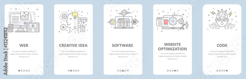 Fotomural Vector thin line flat design, web development concept banners