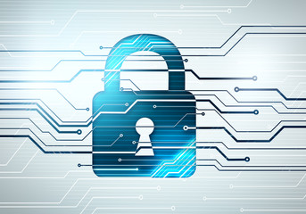 Leinwandbilder - Concept image of lock on circuit microchip background