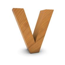 Wooden Letter V Isolated On White With Shadows 3D Illustration