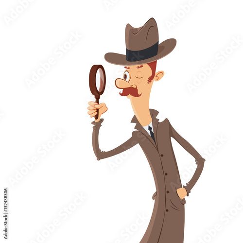 Valokuva detective looking through magnifying glass vector cartoon