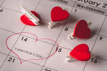 Calendar Page With Red Heart Mark Valentines Day 14 February