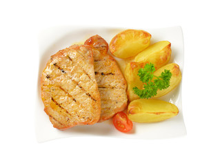 Poster - Grilled pork chops with potato wedges