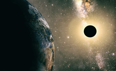 Wall Mural - full sun eclipse with Abstract scientific background