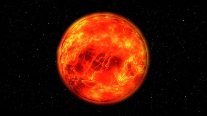 Wall Mural - Mysterious red planet rotating in an starry Space. Cosmos fire blazing planets. 3D animation on space theme.