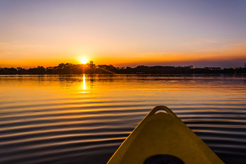 Poster - sunset water  with prow   , twilight time