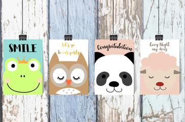 Wall Mural - Colorful collection for banners,Flyers,Placards with frog,owl,panda and sheep on wallpaper