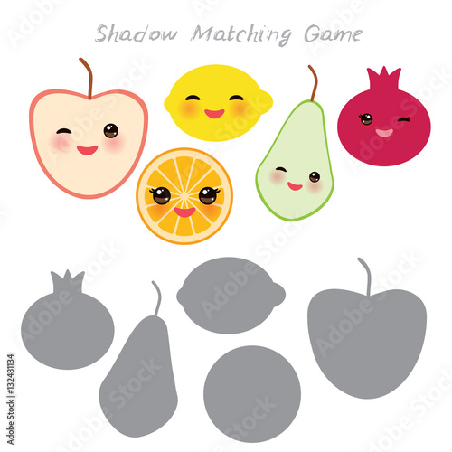 Tangerine Apple Lemon Orange Pear Pomegranate Isolated On White Background Shadow Matching Game For Preschool Children Find The Correct Shadow Vector Buy This Stock Vector And Explore Similar Vectors At Adobe