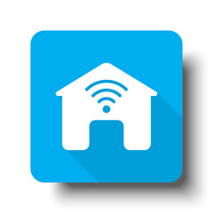 Wall Mural - white smart home icon on blue web button