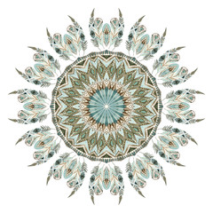 Watercolor ethnic feathers abstract mandala.