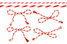 Bow Of Red White String, Twine Rope Decoration, Twisted Thread Cord