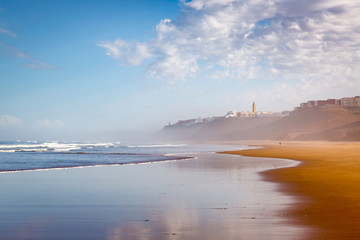 Early in the morning after rain on beach of Sidi Ifni