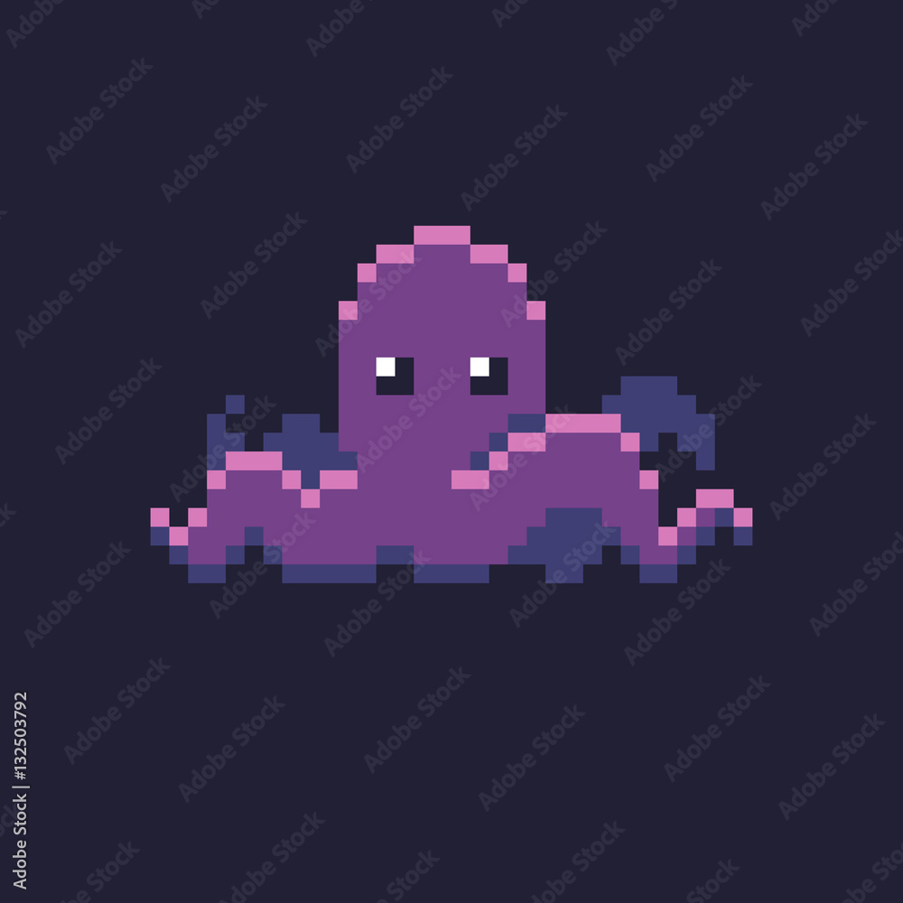 Octopus Bitmap Pixel Art Octopus Stock Vector | Adobe Stock