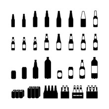 Beer Bottle And Beercan Pictogram Icon Set