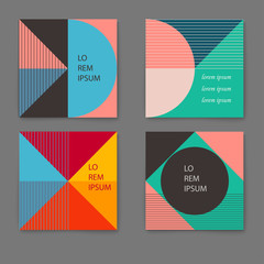 Canvas Print - Vector set of trendy retro cards with geometric shapes. Template layout, cover design, poster, flyer