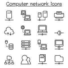 Computer network icon set in thin line style